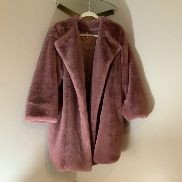 Free People Faux Fur Jacket Dusty Rose/Pink Color Sz M/L - Picture 2 of 13